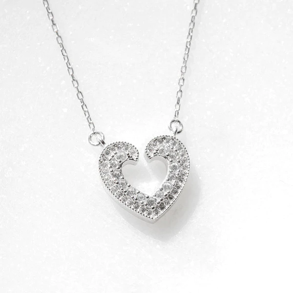 Open Heart Style Necklace - 925 Sterling Silver Pendant Set
