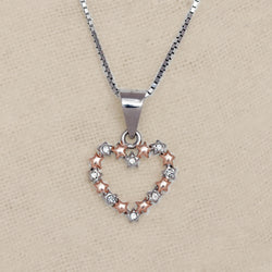 925 Sterling Silver Designer Cz Heart Shape Pendant Necklace with Chain for Women and Girls