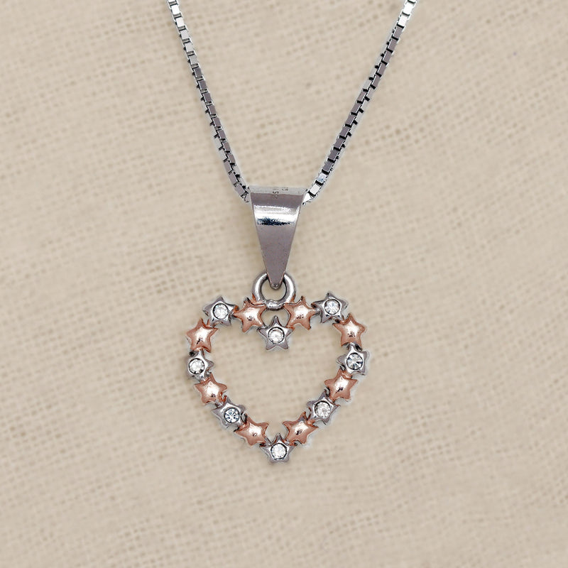 925 Sterling Silver Designer Cz Heart Shape Pendant Necklace with Chain for Women and Girls