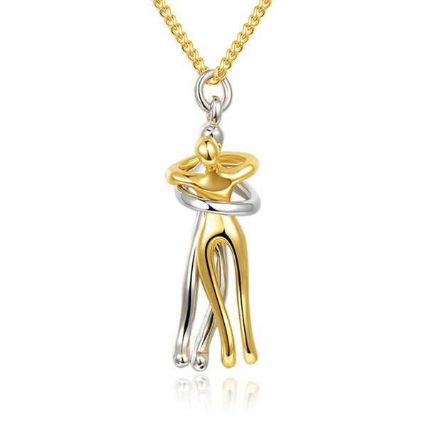 Couple Hug Necklace - 925 Sterling Silver Pendant Chain Set