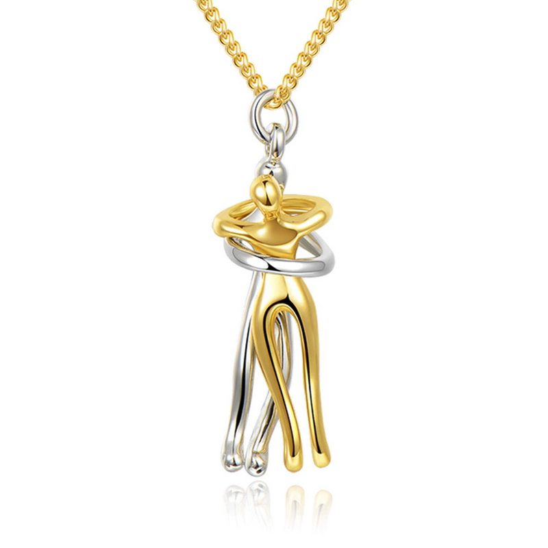 Couple Hug Necklace - 925 Sterling Silver Pendant Chain Set
