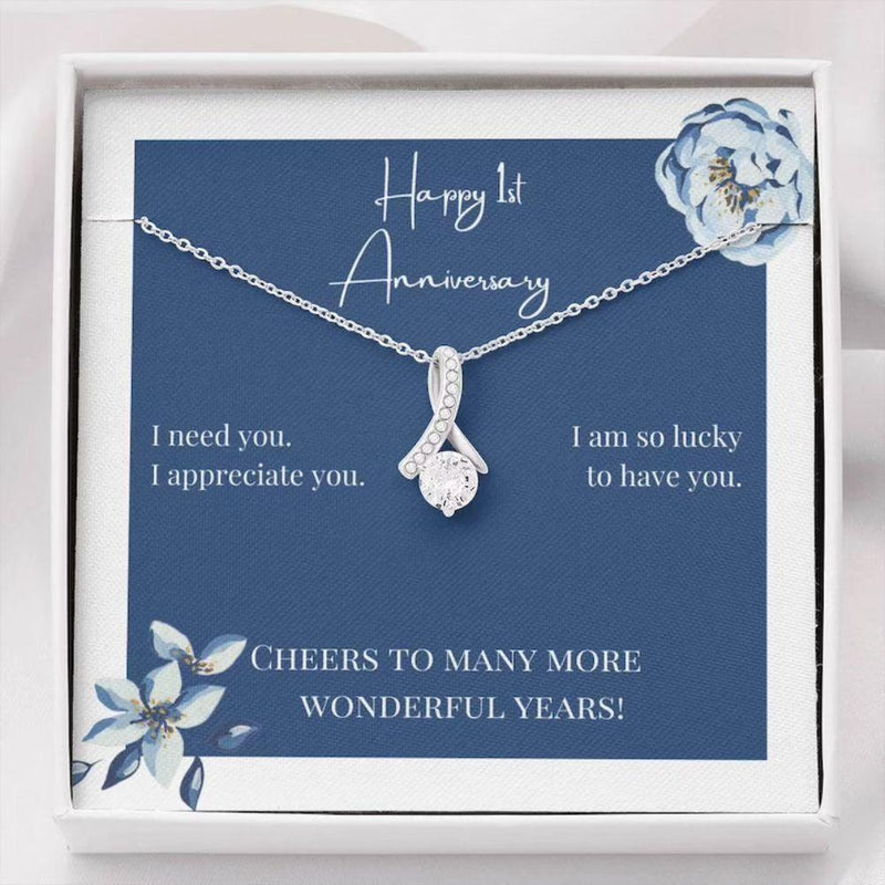 1 Year Anniversary Necklace Gift For My Wife - Ribbon Pendant - 925 Sterling Silver Pendant Set