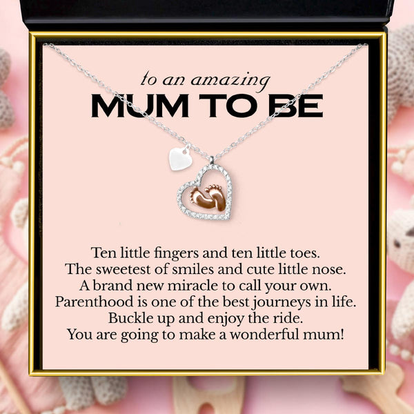 Most Special Gift for Mom to be - Baby Feet Heart Pure Silver Necklace Gift Set