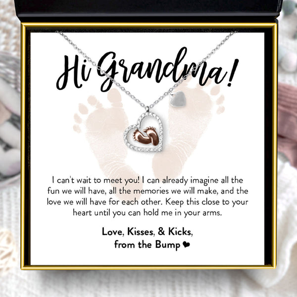 Best Gift For Grandma/Grandmother To Be - Baby Feet Pure Silver Necklace Gift Set