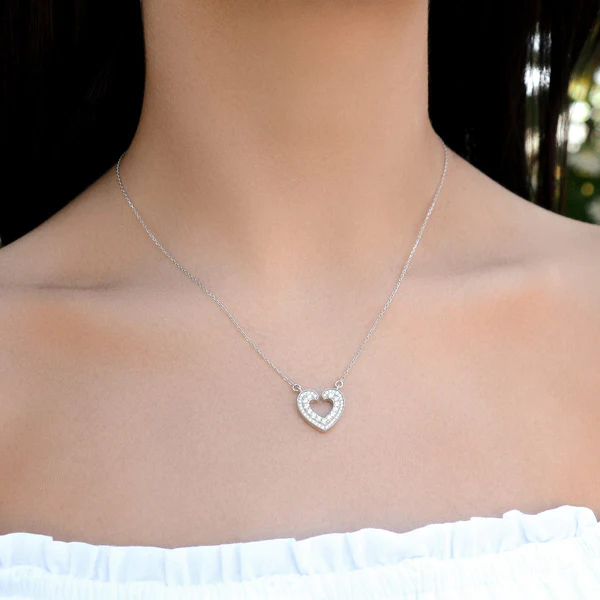 Heartfelt Gift For Female Partner - Pure Silver Open Heart Necklace Gift Set