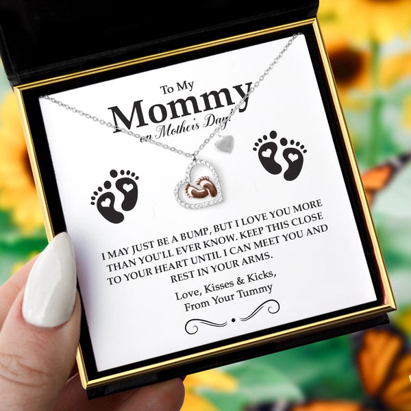 Special First Mother’s Day For New Mom/Mom to be - Baby Feet Heart 925 Sterling Silver Necklace Gift Set