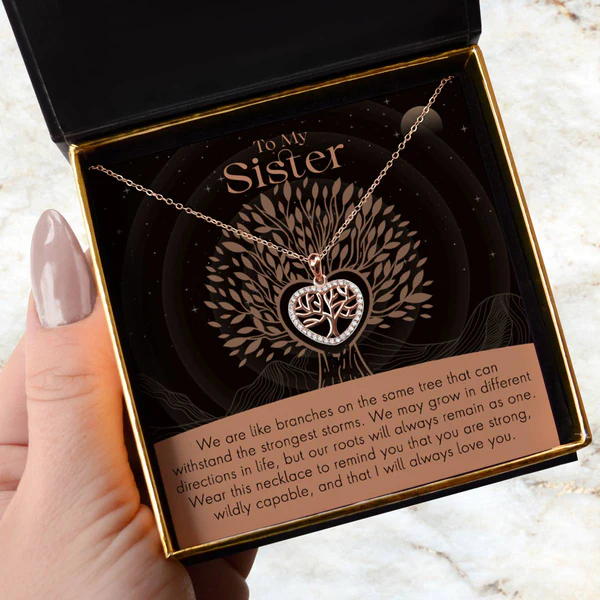 Beautiful Gift For Sister - Tree of Life Mini Heart 925 Sterling Silver Necklace Gift Set