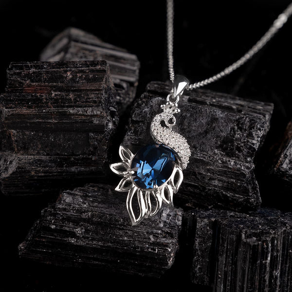 Swarovski Crystal Peacock Necklace - Pure Silver Necklace Set | FABUNORA