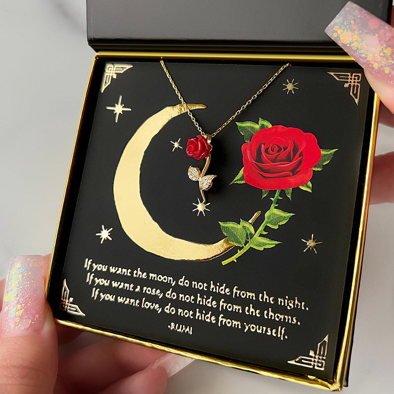 Meaningful Gift For Her - Pure Silver Red Rose Necklace Gift Set