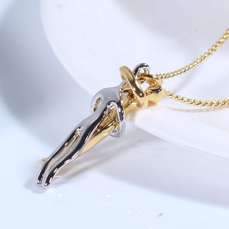 Couple Hug Necklace - 925 Sterling Silver Pendant Chain Set