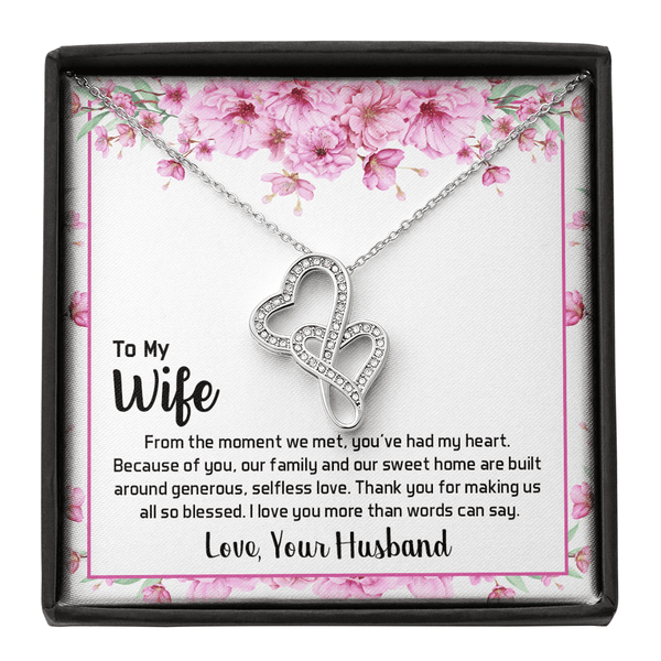 Lovely Gift For Wife - Pure Silver Double Hearts Necklace Gift Set