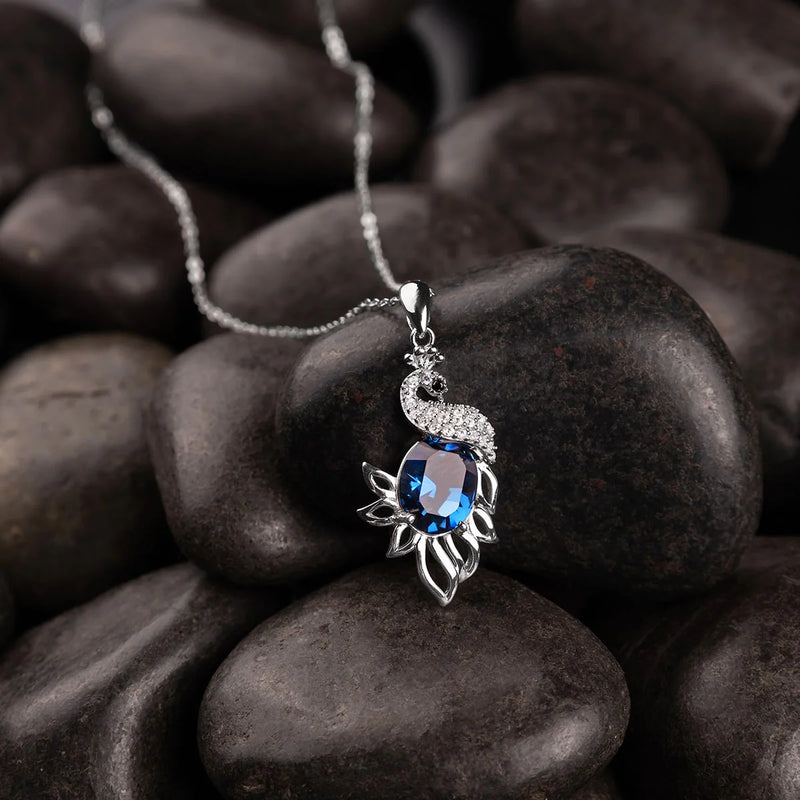 Swarovski Crystal Peacock Necklace - Pure Silver Pendant Set