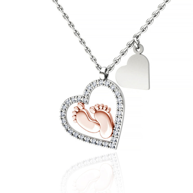 Heartfelt First Mother’s Day For New Mom/Mom to be - Baby Feet Heart 925 Sterling Silver Necklace Gift Set