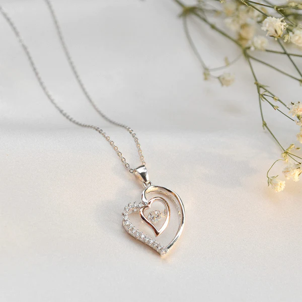 Most Unique Gift For Wife - Pure Silver Luxe Heart Necklace Gift Set