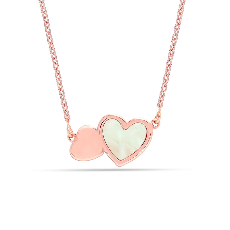 925 Sterling Silver Rose Gold-Plated Mother of Pearl Double Heart Pendant Necklace for Women Teen