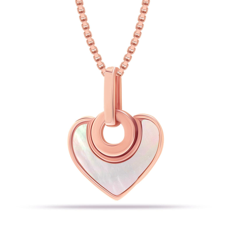 925 Sterling Silver Rose Gold Plated Mother of Pearl Heart Pendant Box Link Chain Necklace for Women and Girls