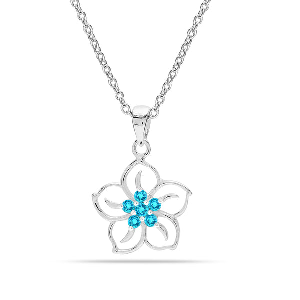 925 Sterling Silver Sky Blue Topaz Flower Pendant Necklace for Women Teen 18 Inches