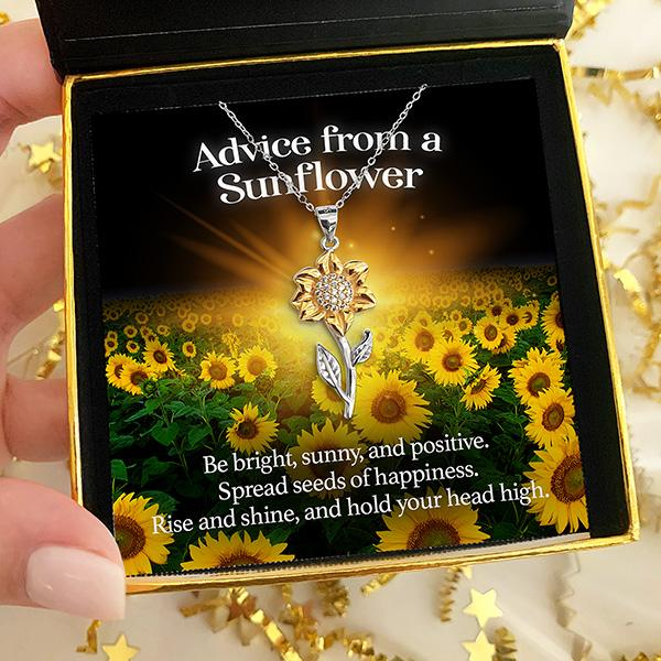 Advice From A Sunflower - 925 Sterling Silver Golden Sunflower Necklace Gift Set