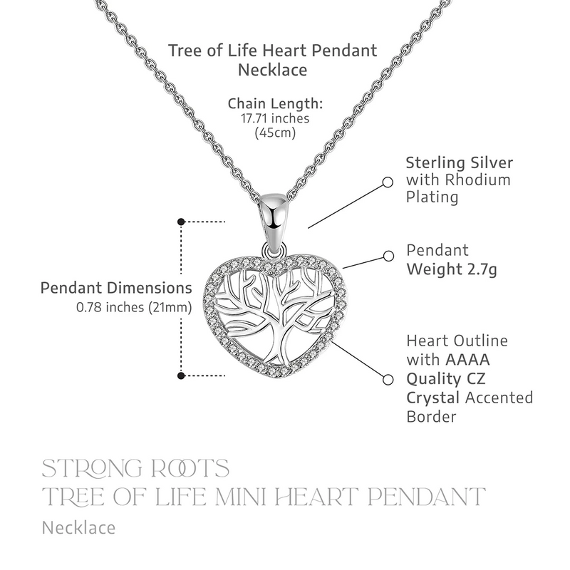 Beautiful Gift For Mother -Tree of Life Mini Heart 925 Sterling Silver Necklace Gift Set