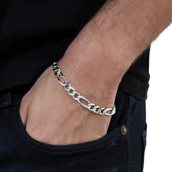 Fabunora - 925 Sterling Silver Figaro Chain Bracelet for Men's
