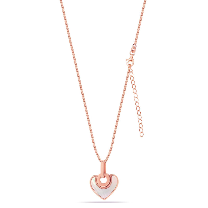 925 Sterling Silver Rose Gold Plated Mother of Pearl Heart Pendant Box Link Chain Necklace for Women and Girls