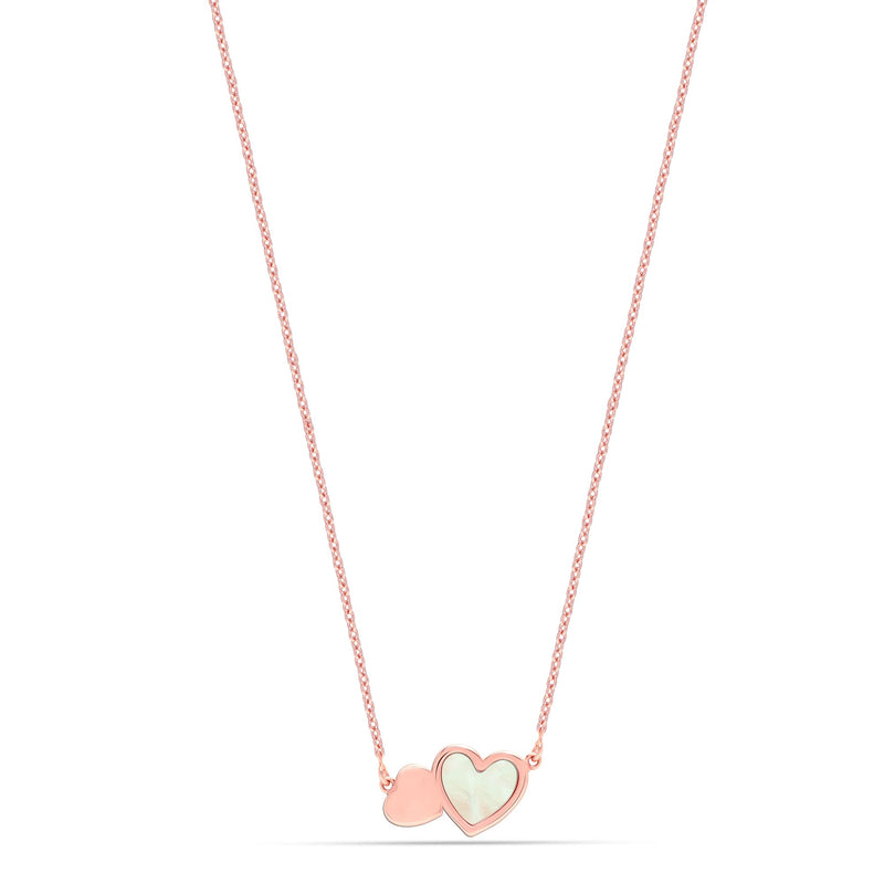 925 Sterling Silver Rose Gold-Plated Mother of Pearl Double Heart Pendant Necklace for Women Teen