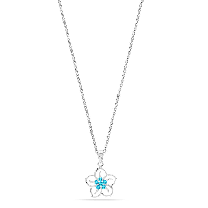 925 Sterling Silver Sky Blue Topaz Flower Pendant Necklace for Women Teen 18 Inches