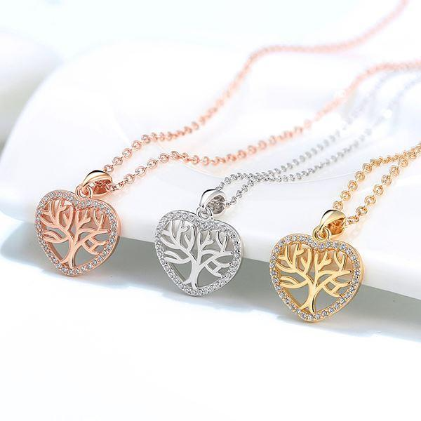 Beautiful Gift For Sister - Tree of Life Mini Heart 925 Sterling Silver Necklace Gift Set