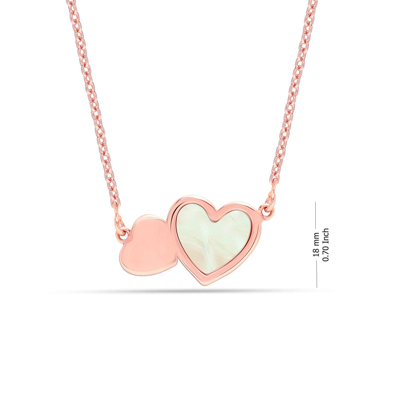 925 Sterling Silver Rose Gold-Plated Mother of Pearl Double Heart Pendant Necklace for Women Teen