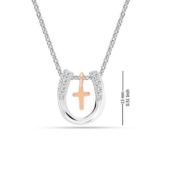 925 Sterling Silver Lucky Embrace Cross Horseshoe Pendant Necklace Jewelry Gifts for Women Teen