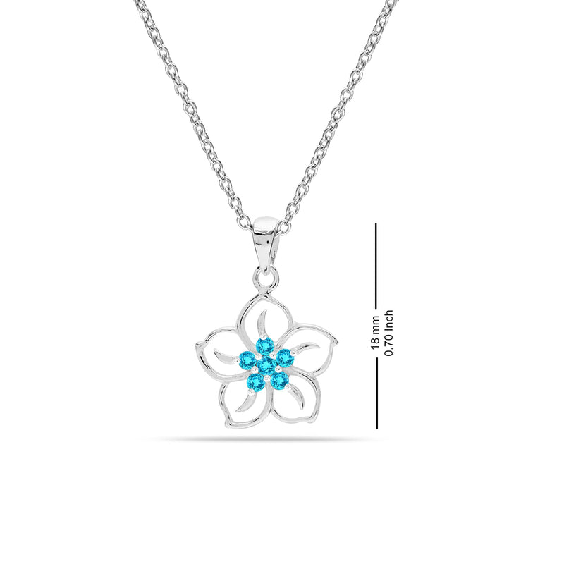 925 Sterling Silver Sky Blue Topaz Flower Pendant Necklace for Women Teen 18 Inches