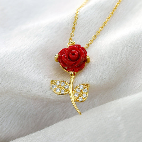 Red Rose Pure Silver Pendant Necklace (ONLY FOR CUSTOM ORDERS)