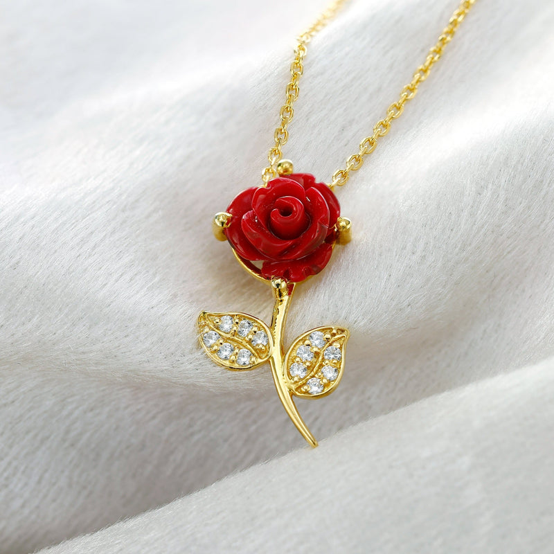 Red Rose Pure Silver Pendant Necklace (ONLY FOR CUSTOM ORDERS)