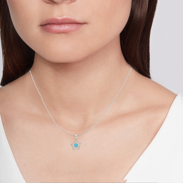 925 Sterling Silver Sky Blue Topaz Flower Pendant Necklace for Women Teen 18 Inches