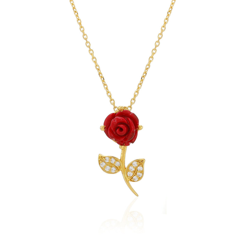 Meaningful Gift For Girlfriend - Pure Silver Red Rose Necklace Gift Set