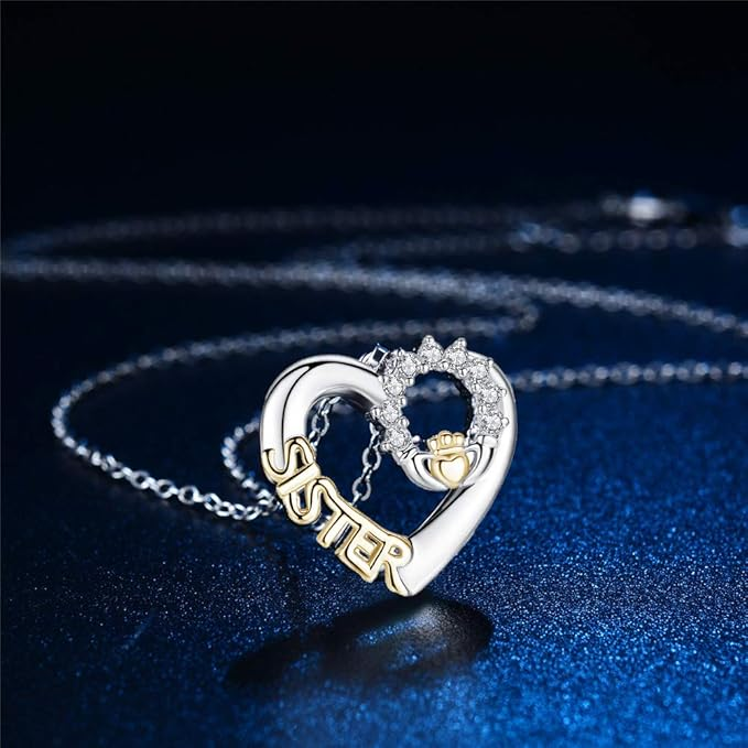 Sister Heart Pendant - 925 Sterling Silver Necklace Set