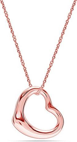 925 Sterling Silver Rose-Gold Plated Love Open Heart Pendant Necklace for Women