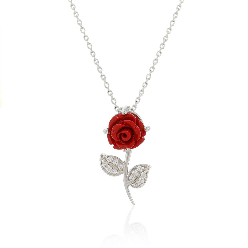 Stunning Gift For Mother 2024 - Pure Silver Red Rose Necklace Gift Set