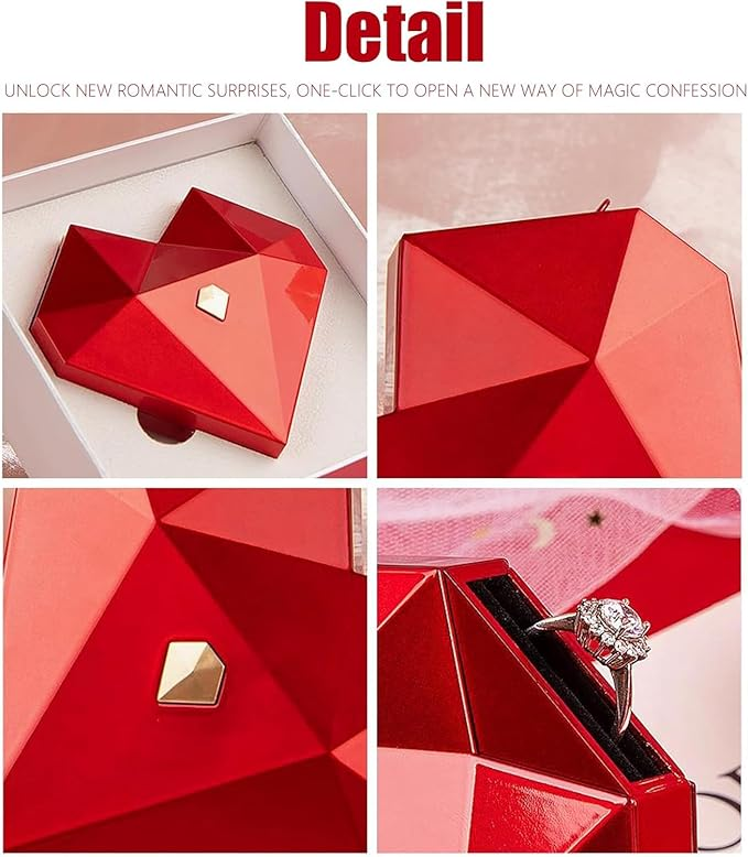 Red Heart Ring Box With Heart Ring Gift Set - 925 Sterling Silver Adjustable Size
