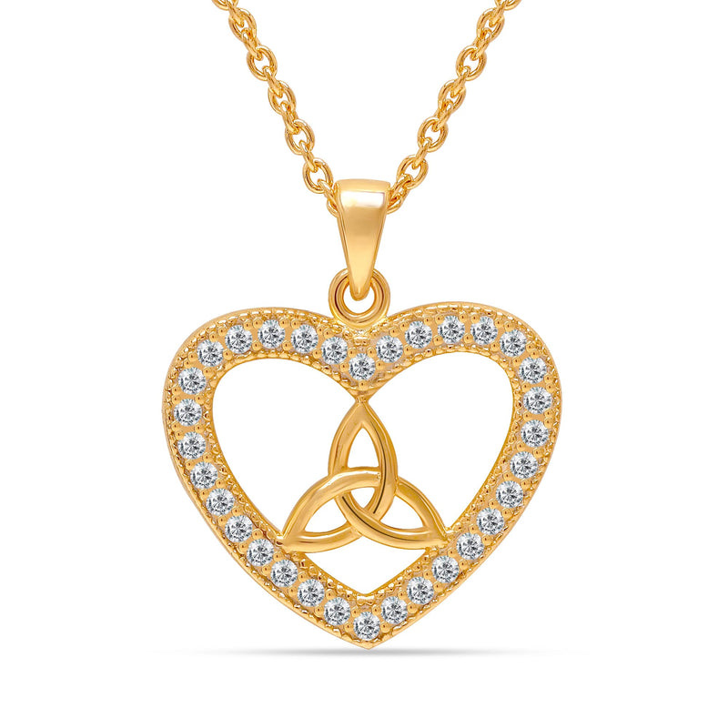 925 Sterling Silver 14K Gold Plated CZ Good Luck Celtic Knot Heart Pendant Necklace for Women Teen