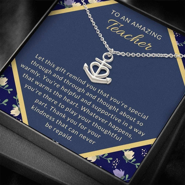 To my teacher - Anchor Heart Necklace - 925 Sterling Silver Pendant Set