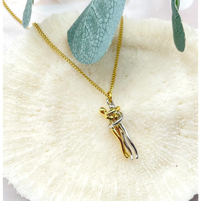 Couple Hug Necklace - 925 Sterling Silver Pendant Chain Set