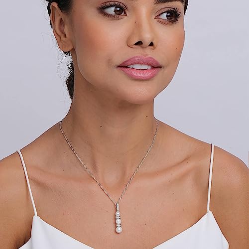 925 Sterling Silver Hanging Pearl with CZ Bar Necklace for Women and Girls