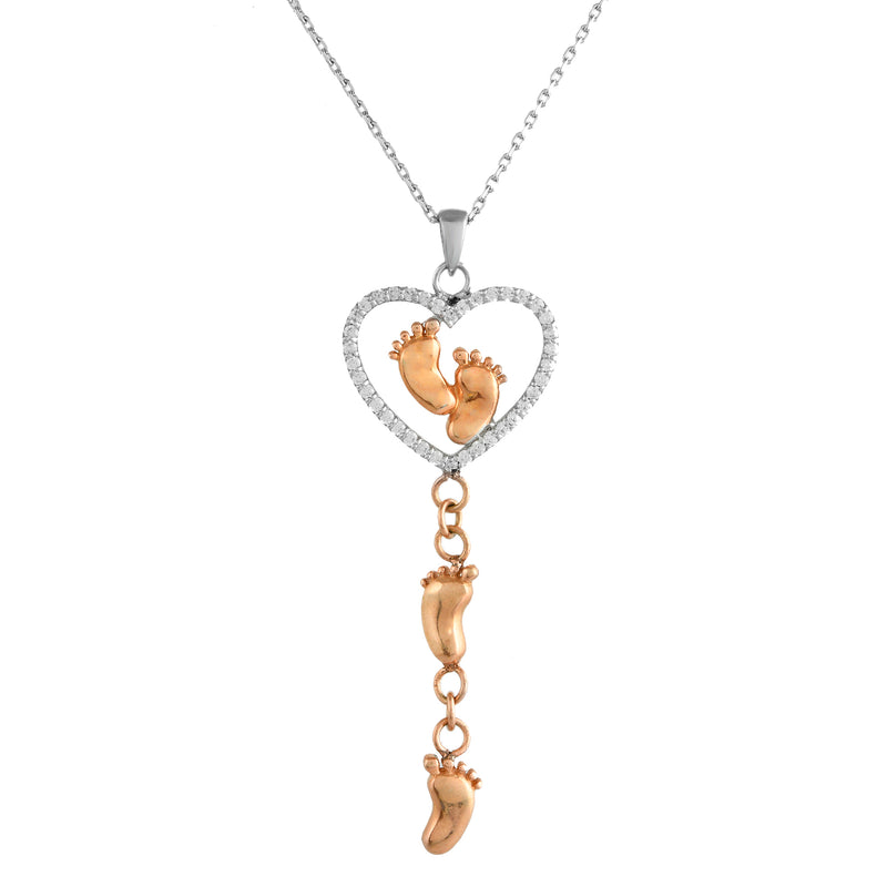 Baby Feet Heart Drop 925 Sterling Silver Necklace Gift Set | Engrave Parents' Initials