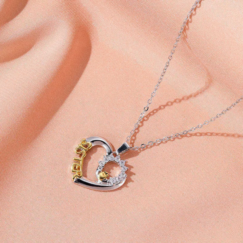 Sister Heart Pendant - 925 Sterling Silver Necklace Set