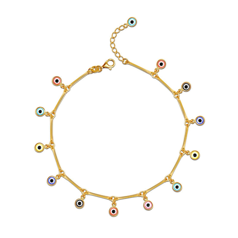 925 Sterling Silver 14K Gold Plated Adjustabe Evil Eye Disc Summer Beach Anklet for Women 1 PC