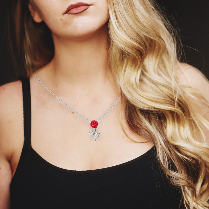Red Rose Pure Silver Pendant Necklace (ONLY FOR CUSTOM ORDERS)