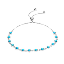 925 Sterling Silver Turquoise Stone Silding Bolo Adjustable Bracelets for Women and Girls