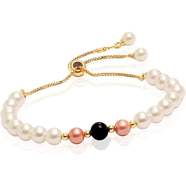 925 Sterling Silver Sliding Bolo Two Strand Pearl Stretch Bracelet for Women