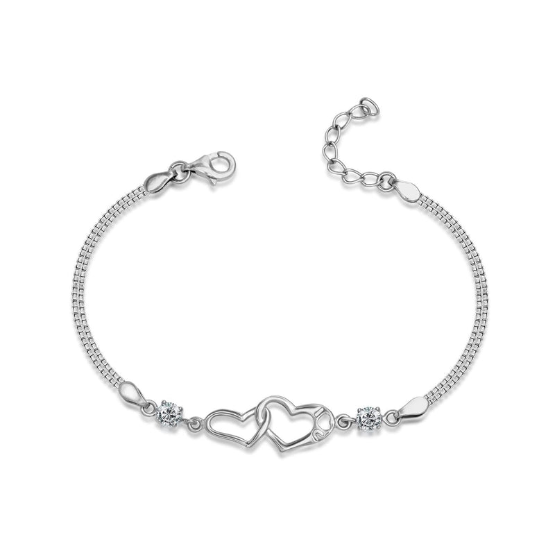 Studded chain sterling silver bracelet with heart clasp | PANDORA